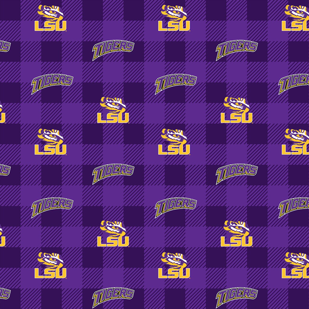 Sykel Enterprises-Louisiana State University Fleece Fabric-LSU Tigers Buffalo Plaid Fleece Blanket Fabric-Sold by the yard